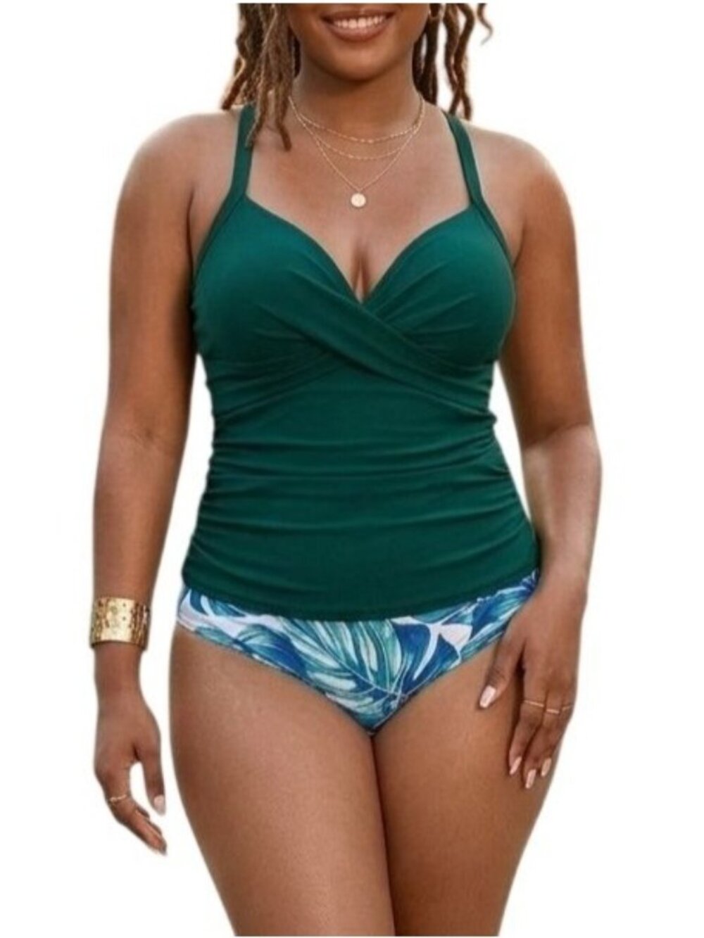 B2prity Size Large Tankini Set Two-Piece V-Neck High-Waisted Bikini Bottom